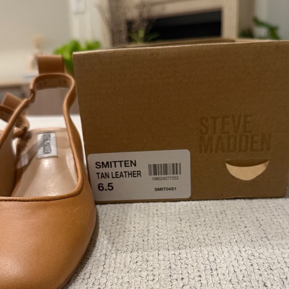 NWB Steve Madden Smitten Tan Leather Block Heel Slingbacks size 6.5 - Picture 3 of 4